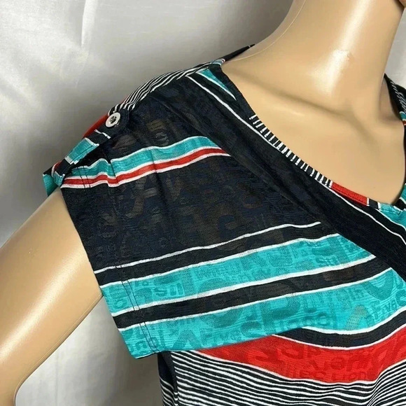 LE GRENIER Y2K,Multicolored,striped,lace,short sleeve top,retro,preppy,70 s vibe - Picture 3 of 13